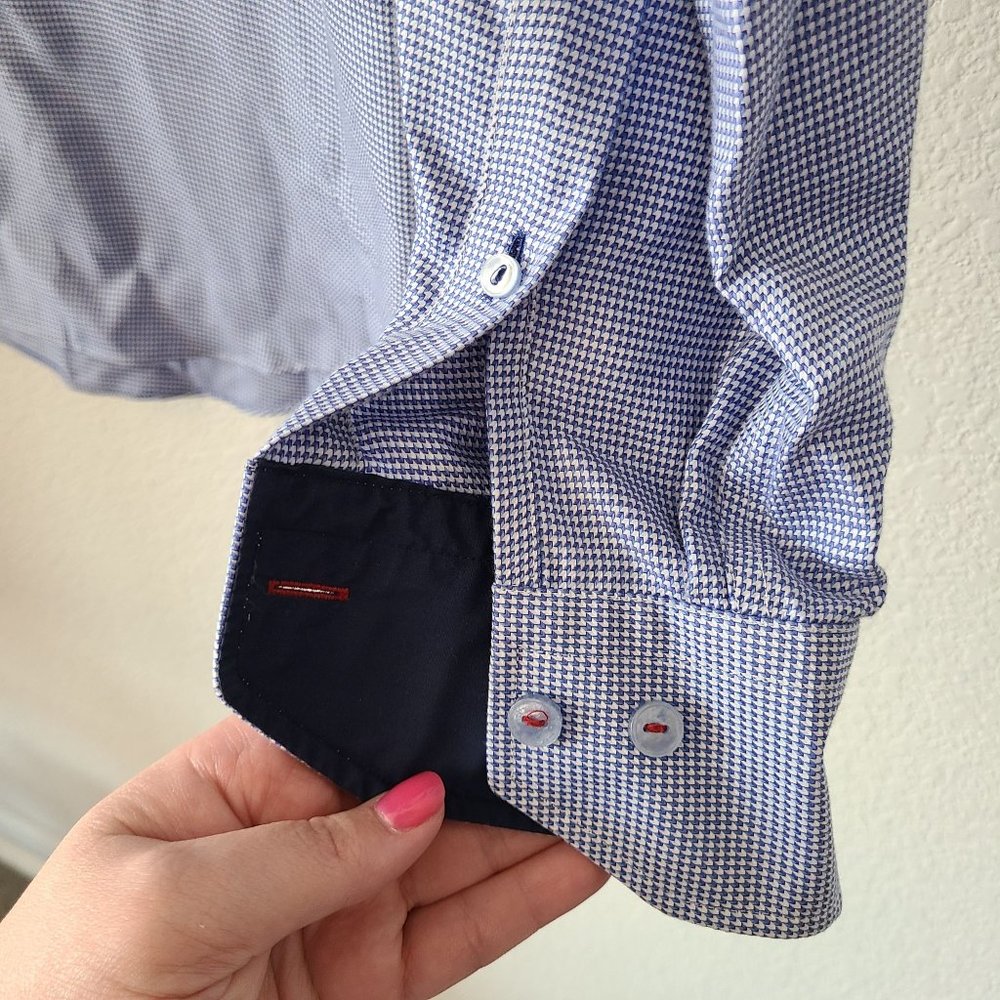 Lorenzo Uomo Blue White Button Up Dress Shirt Long Sleeze Men's Size 32-33 - Picture 4 of 8